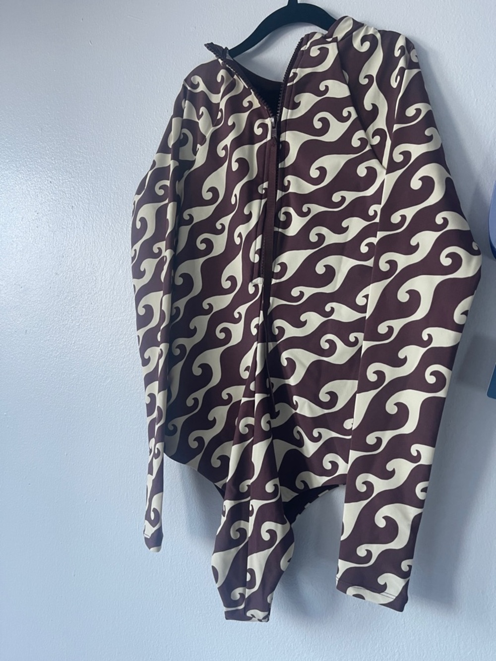 Brown and Cream Wave Pattern Zip-Up Romper